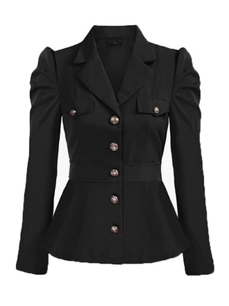 Black 1950s Solid Gigot Sleeves Blazer: timeless style reimagined