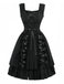Black 1950s Solid Gothic Lace-Up Dress - vintage dress, retro fashion, rockabilly
