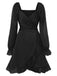 Black 1950s Solid Ruffles V-Neck Dress, vintage dress, retro fashion, rockabilly, pin-up fashion - perfect for women who love vintage and retro fashion
