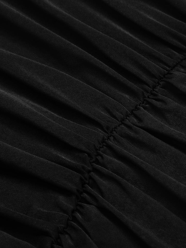Black 1950s Solid Ruffles V-Neck Dress, vintage dress, retro fashion, rockabilly, pin-up fashion - perfect for women who love vintage and retro fashion