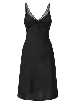 Black 1950s Solid V-Neck Lace Nightgown, vintage fashion, retro style - perfect for women who love vintage and retro fashion