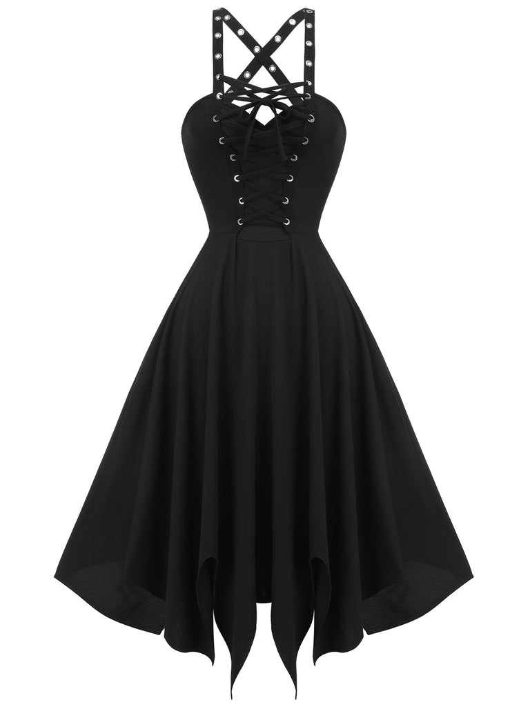 Black 1950s Spaghetti Strap Gothic Style Dress, vintage dress, retro fashion, rockabilly, pin-up fashion - perfect for women who love vintage and retro fashion