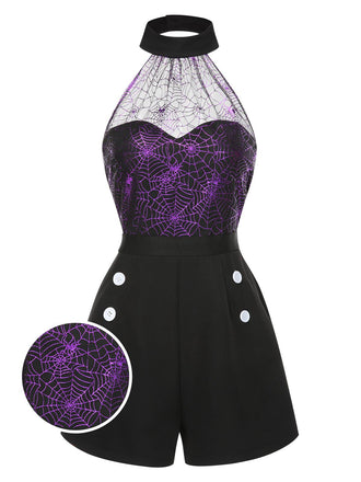 Black 1950s Spiderweb Laser Mesh Halter Romper, vintage romper, retro jumpsuit - perfect for women who love vintage and retro fashion