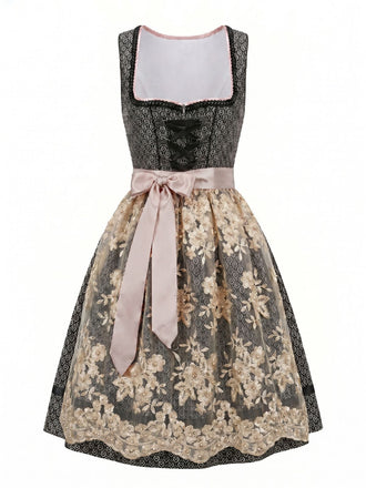 Black 1950s Square Neck Dress & Floral Lace Apron, vintage dress, retro fashion, rockabilly, pin-up fashion - vintage inspired fashion