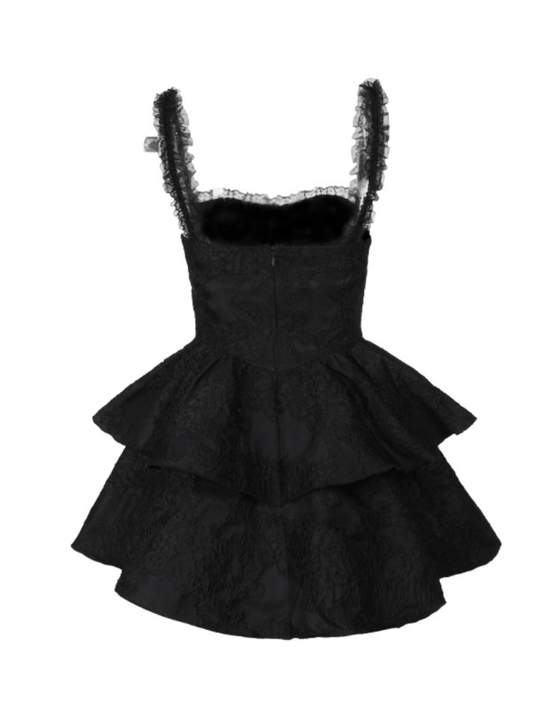 Black 1950s Square Neck Lace Print Cross Bubble Dress: where 1950s romance meets her modern spirit