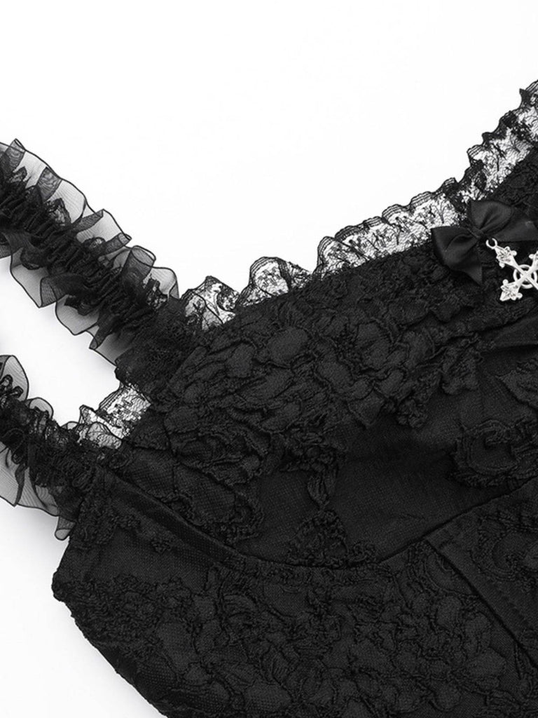 Black 1950s Square Neck Lace Print Cross Bubble Dress — a 1950s silhouette that turns sidewalks into runways