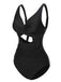Black 1950s Strap Hollow One-Piece Swimsuit: 1950s Riviera elegance, reimagined for her