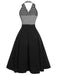 Black 1950s Stripe Lapel Halter Patchwork Dress, vintage dress, retro fashion, rockabilly, pin-up fashion - perfect for women who love vintage and retro fashion