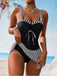 Black 1950s Striped Colorblock Ruched Tankini Set - vintage fashion, retro style, classic black