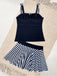 Black 1950s Striped Colorblock Ruched Tankini Set - vintage fashion, retro style, classic black