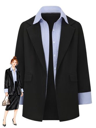 Black 1950s Striped Lapel Faux Two-Piece Blazer - vintage fashion, retro style, classic black