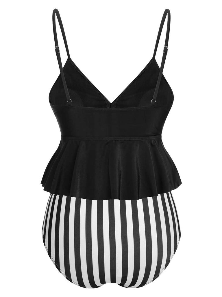 Black 1950s Striped Printed Separate Swimsuit, vintage swimsuit, pin-up swimwear - perfect for women who love vintage and retro fashion