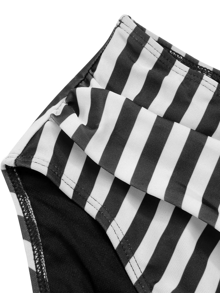 Black 1950s Striped Printed Separate Swimsuit, vintage swimsuit, pin-up swimwear - perfect for women who love vintage and retro fashion