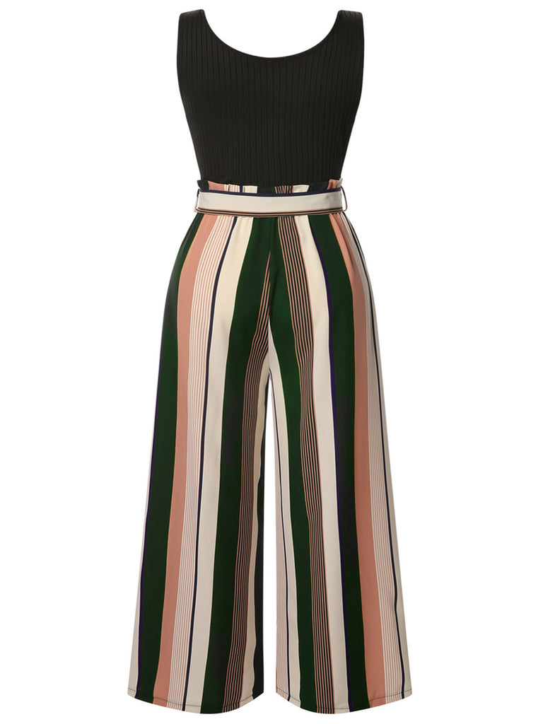 Black 1950s Stripes Knitted Belted Jumpsuit - vintage jumpsuit, retro fashion, classic black