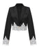 She throws on this Black 1950s Stripes Lace Trim Cropped Blazer and the city feels like 1950s Paris