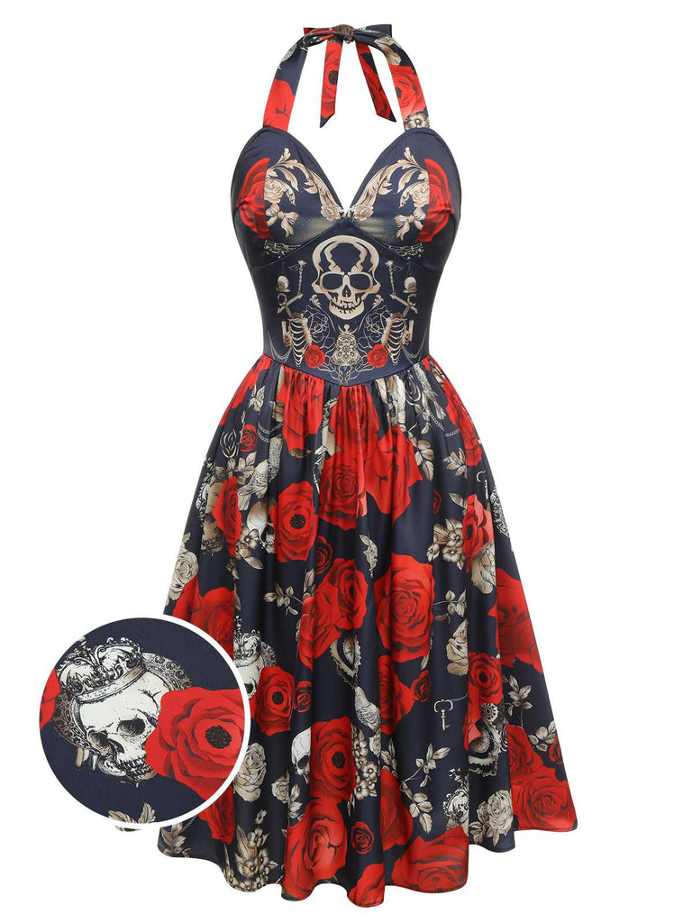 Black 1950s Sweetheart Skeleton Rose Swing Dress: timeless style reimagined