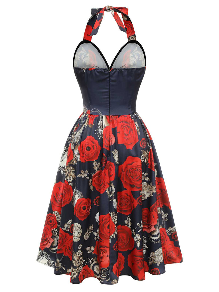Black 1950s Sweetheart Skeleton Rose Swing Dress — vintage elegance for the modern woman