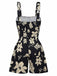 Black 1950s Tropical Botanical Print Square Neck Romper | vintage romper, retro jumpsuit, playful style - perfect for retro fashion enthusiasts