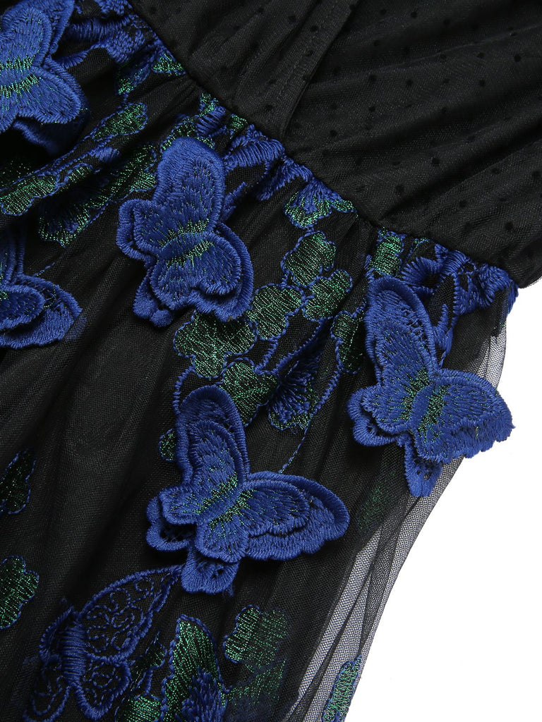 Black 1950s V-Neck 3D Butterfly Mesh Dress, vintage dress, retro fashion, rockabilly, pin-up fashion - perfect for women who love vintage and retro fashion