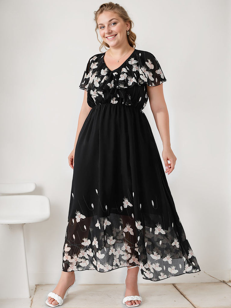 Black 1950s V-Neck Butterflies Patchwork Dress: timeless style reimagined
