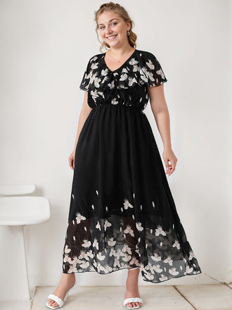Black 1950s V-Neck Butterflies Patchwork Dress: timeless style reimagined