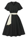 Black 1950s V-Neck Cloak Belted Dress - vintage dress, retro fashion, rockabilly