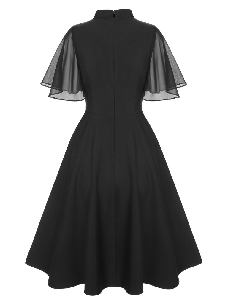 Black 1950s V-Neck Pearl Buttons Dress, vintage dress, retro fashion, rockabilly, pin-up fashion - perfect for women who love vintage and retro fashion