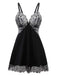 Black 1950s Velvet Lace Slip Nightgown - vintage nightgown, retro sleepwear, classic black