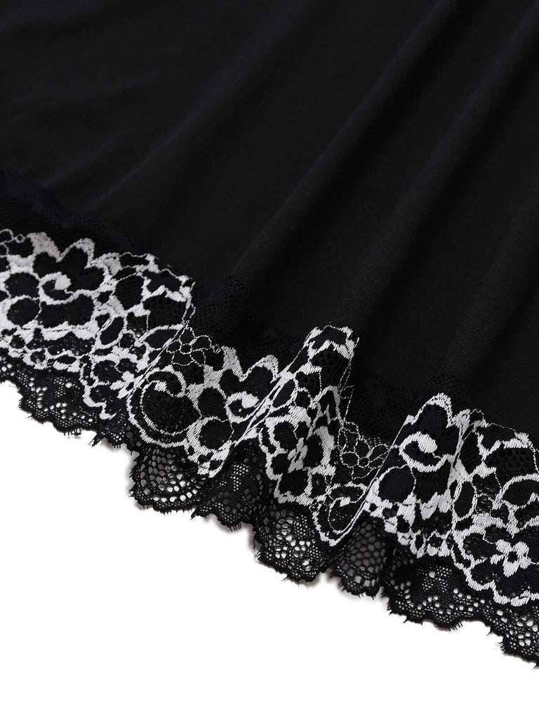 Black 1950s Velvet Lace Slip Nightgown - vintage nightgown, retro sleepwear, classic black