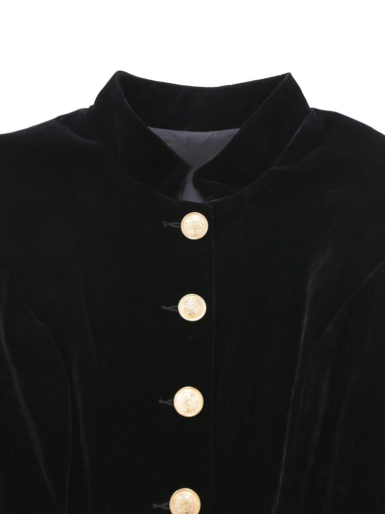 Black 1950s Velvet Stand Collar Dress - vintage dress, retro fashion, rockabilly