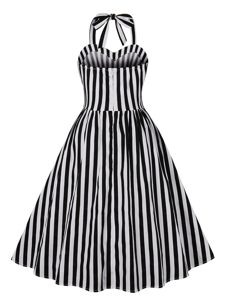 Black 1950s Vertical Stripes Halter Dress: where 1950s romance meets her modern spirit