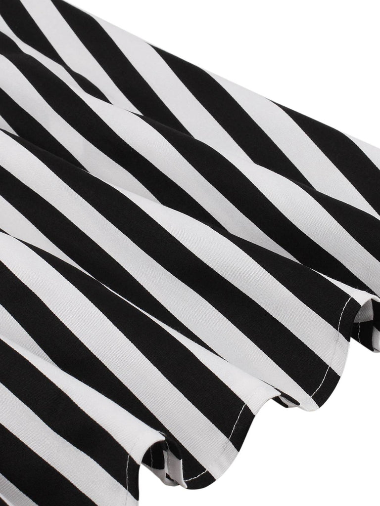 This Black 1950s Vertical Stripes Halter Dress wraps her in 1950s elegance, one twirl at a time