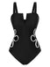She's wearing Black 1950s White Flower Hollow One-Piece Swimsuit and the whole beach remembers the 1950s