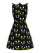 Black 1960s Cat Print Paw Pockets Dress - vintage dress, retro fashion, classic black