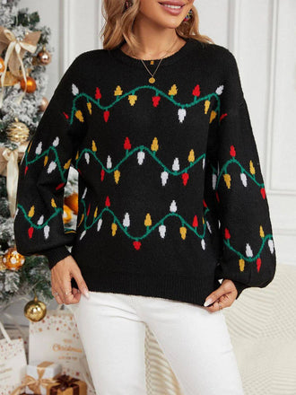 Black 1960s Christmas Lights Knit Sweater - vintage fashion, retro style, classic black