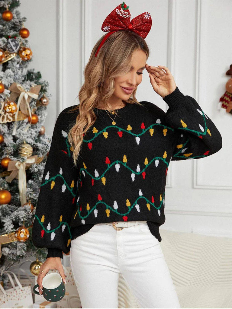 Black 1960s Christmas Lights Knit Sweater - vintage fashion, retro style, classic black