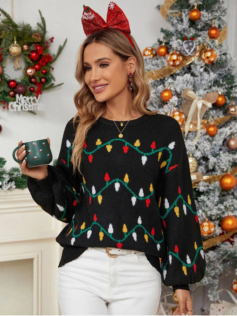 Black 1960s Christmas Lights Knit Sweater - vintage fashion, retro style, classic black