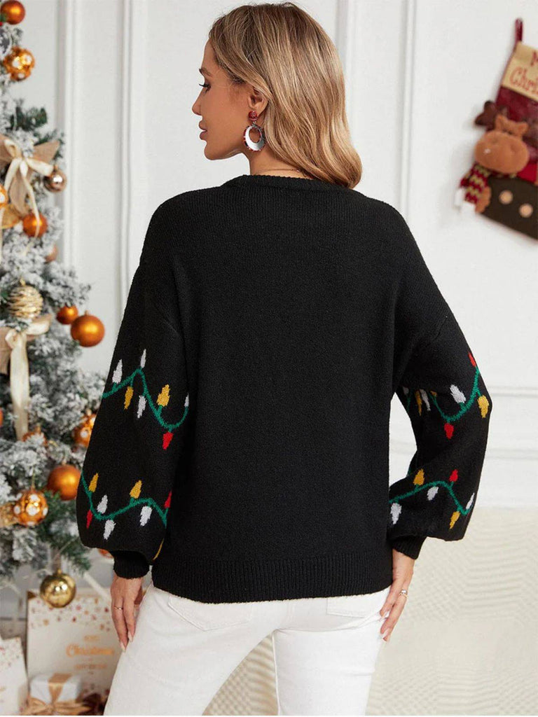 Black 1960s Christmas Lights Knit Sweater - vintage fashion, retro style, classic black