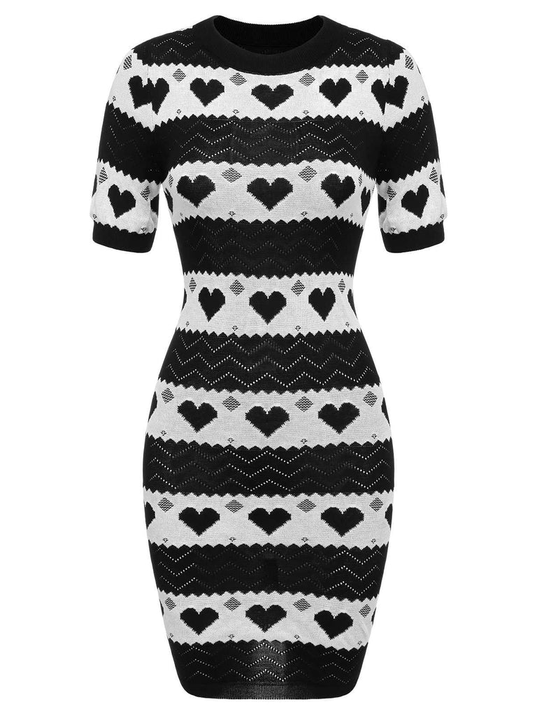 This Black 1960s Contrasting Heart Knitting Dress wraps her in 1960s elegance, one twirl at a time