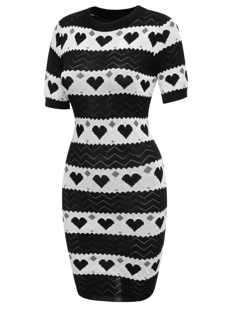 Black 1960s Contrasting Heart Knitting Dress — the kind of 1960s dress that makes strangers smile