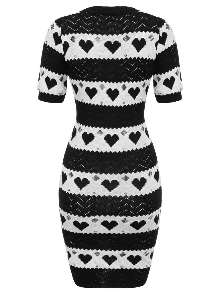 Black 1960s Contrasting Heart Knitting Dress — a 1960s silhouette that turns sidewalks into runways