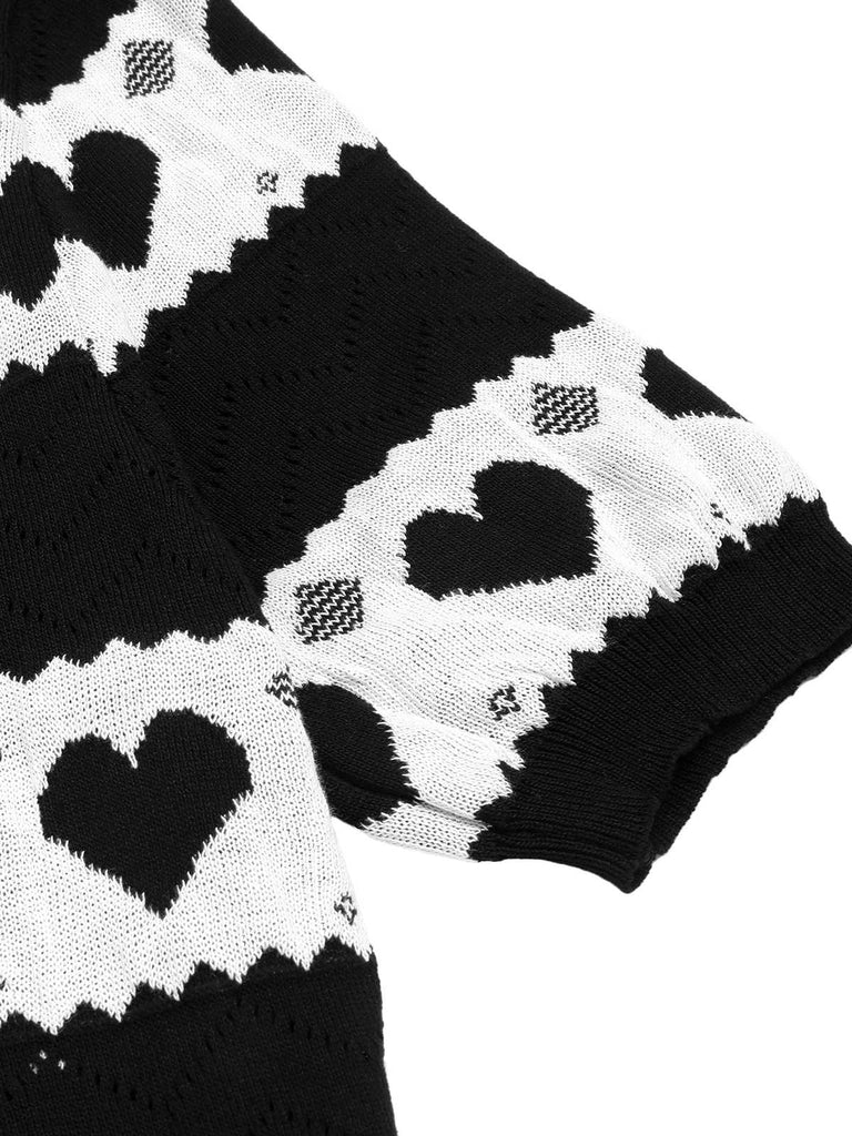 Black 1960s Contrasting Heart Knitting Dress: where 1960s romance meets her modern spirit