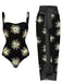 Black 1960s Firework Gilded One-Piece Swimsuit & Cover-Up, vintage swimsuit, pin-up swimwear - perfect for women who love vintage and retro fashion