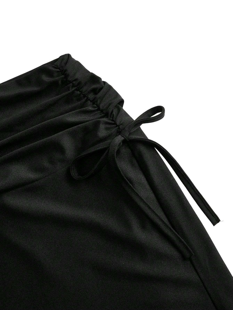 Black 1960s Gothic Ruched Mermaid Maxi Skirt - vintage skirt, retro style, classic black