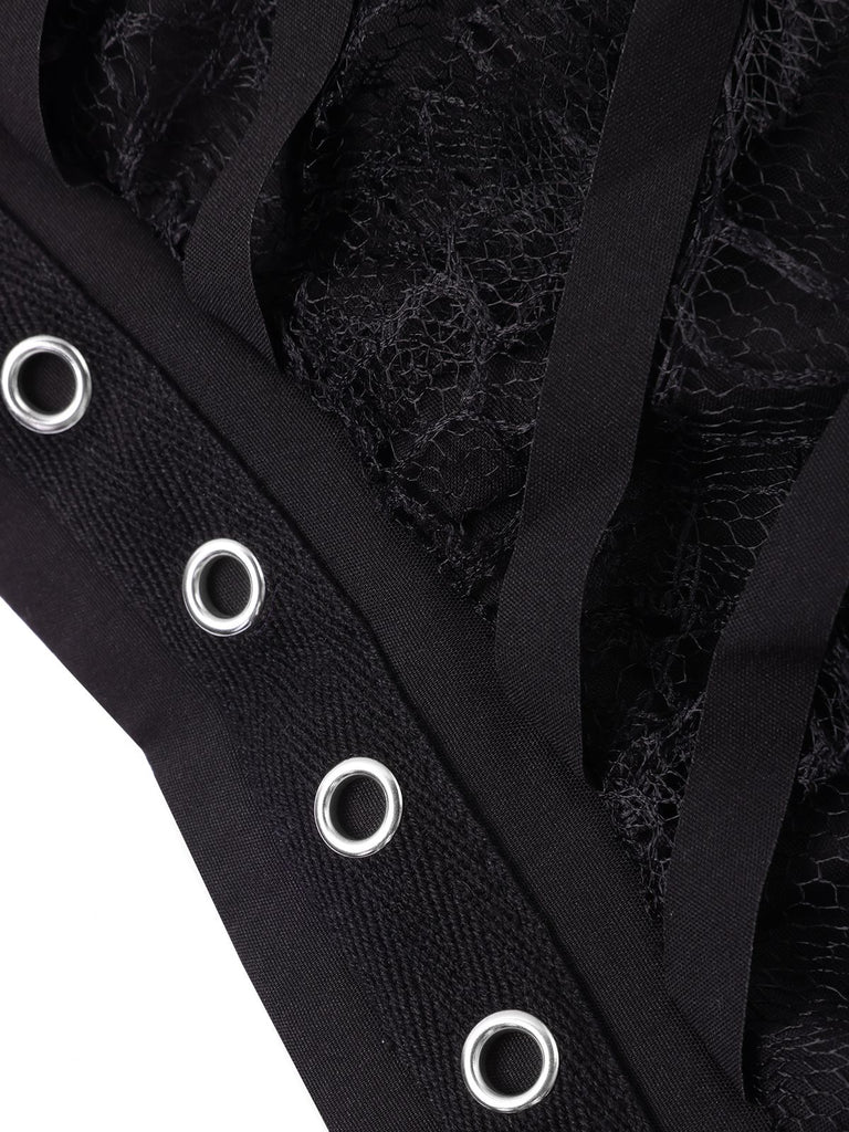 Black 1960s Grommet Halloween Spider Web Lace Skirt — because 1960s glamour deserves an encore