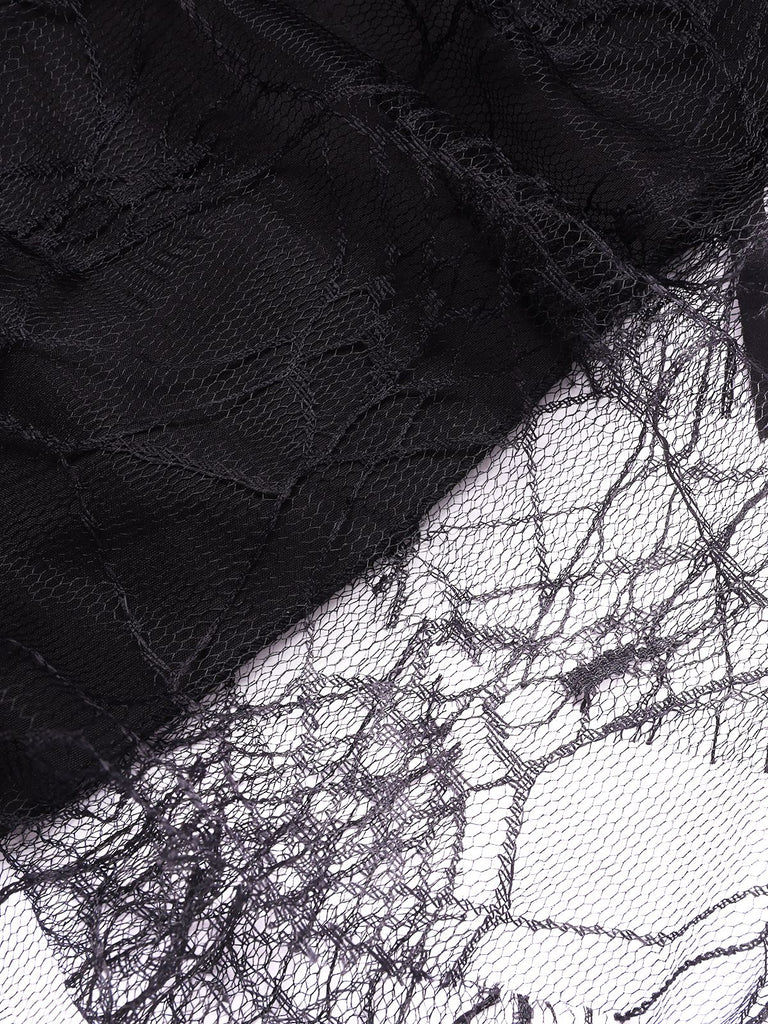 Black 1960s Grommet Halloween Spider Web Lace Skirt — 1960s femininity that moves with her mood