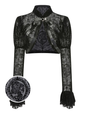 Black 1960s Halloween Lace Gothic Buckle Top - vintage fashion, retro style, classic black