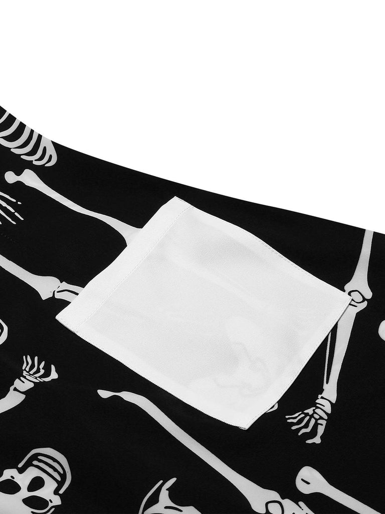 She slips into this Black 1960s Halloween Skeleton Lapel Mod Dress and suddenly it's a 1960s daydream