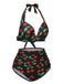 Black 1960s Halter Cherry Swimsuit: 1960s Riviera elegance, reimagined for her