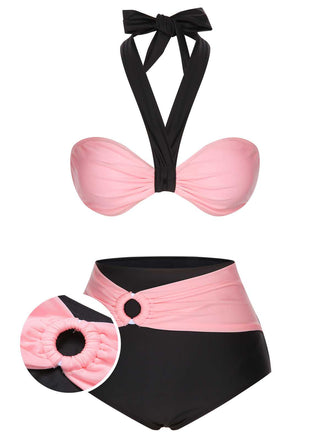 She's wearing Black 1960s Halter Contrast Swimsuit and the whole beach remembers the 1960s